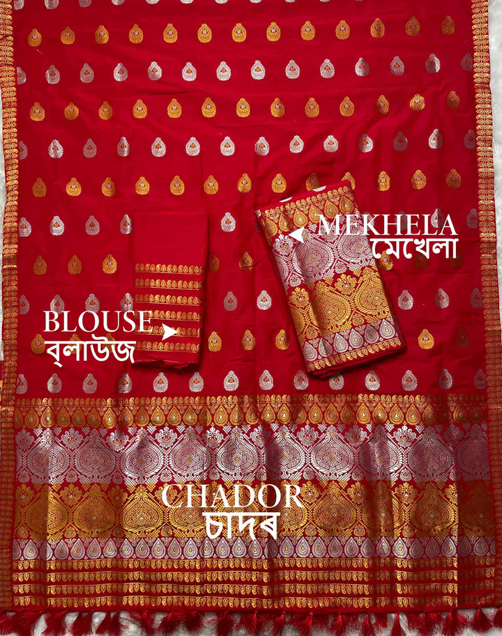 Ready-To-Wear Silver-Gold Jari Super Cotton* Mekhela Sador