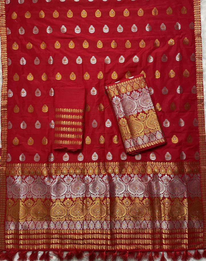 Ready-To-Wear Silver-Gold Jari Super Cotton* Mekhela Sador