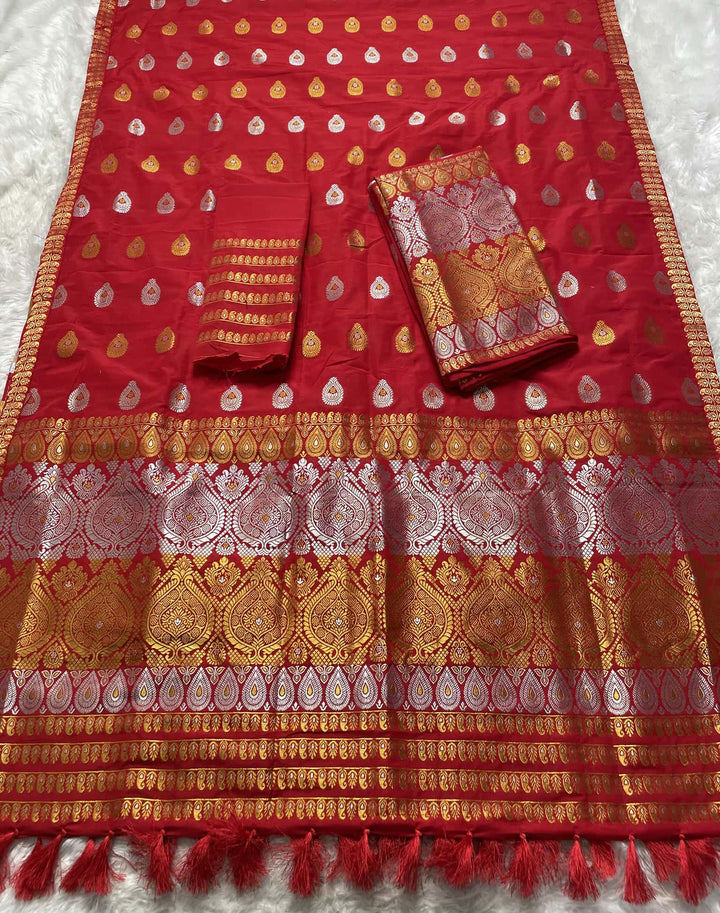 Ready-To-Wear Silver-Gold Jari Super Cotton* Mekhela Sador