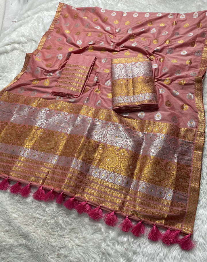 Ready-To-Wear Silver-Gold Jari Super Cotton* Mekhela Sador