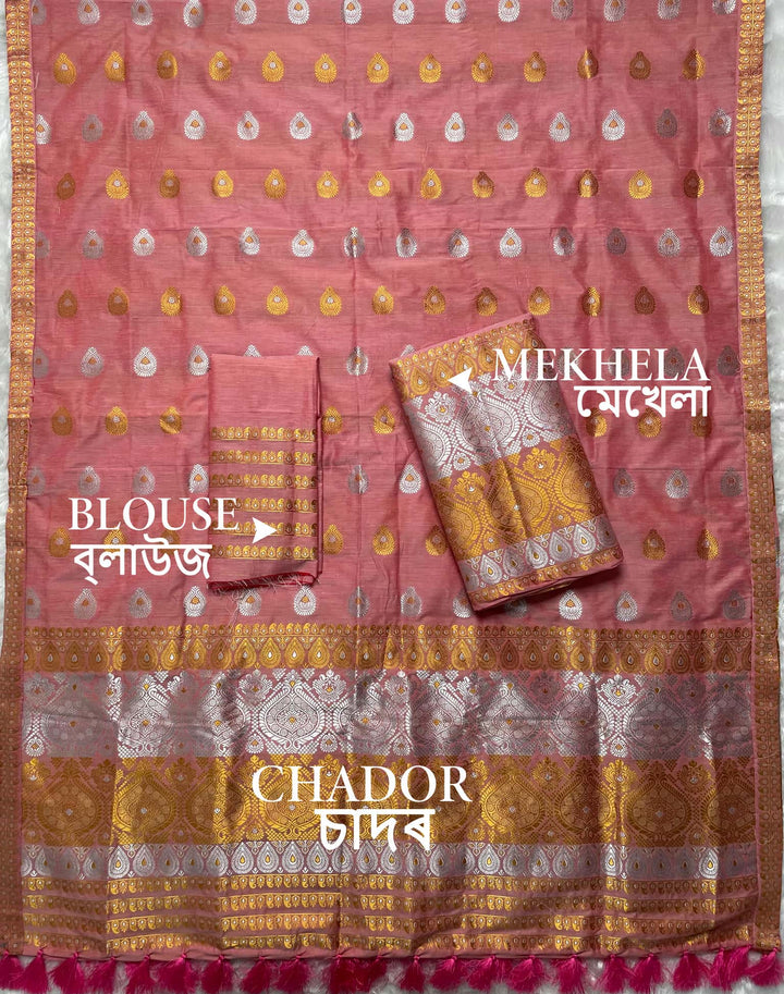 Ready-To-Wear Silver-Gold Jari Super Cotton* Mekhela Sador