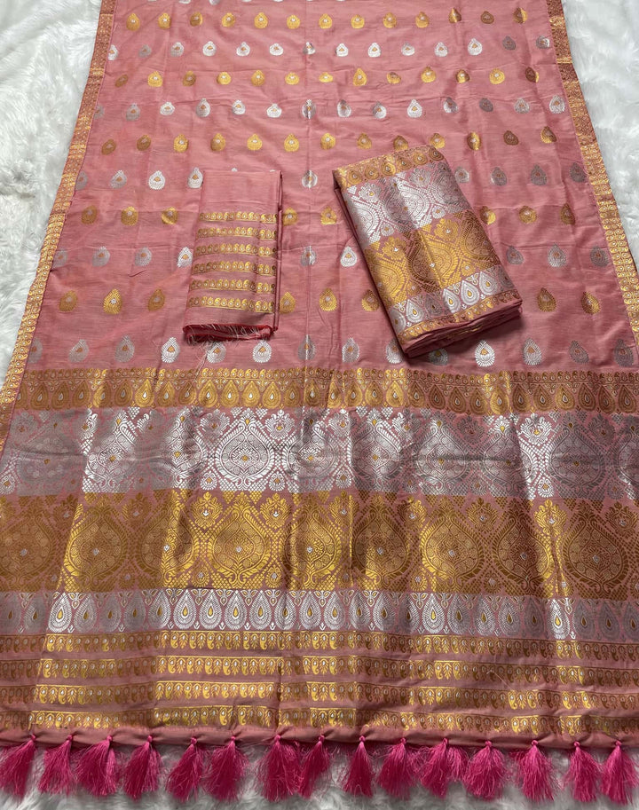 Ready-To-Wear Silver-Gold Jari Super Cotton* Mekhela Sador