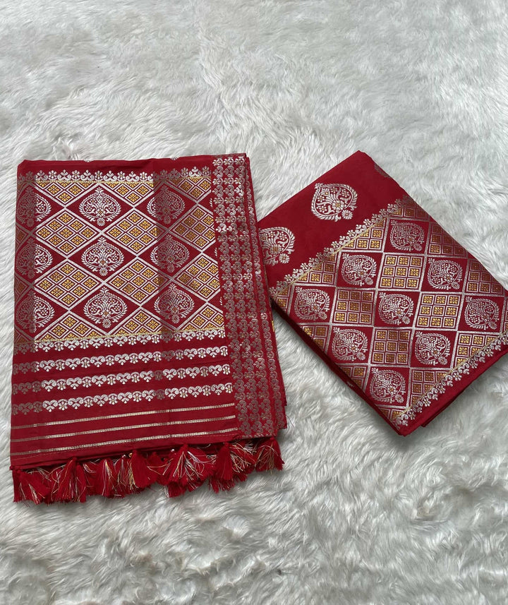 Ready-To-Wear Silver-Gold Guna Super Cotton* Mekhela Sador