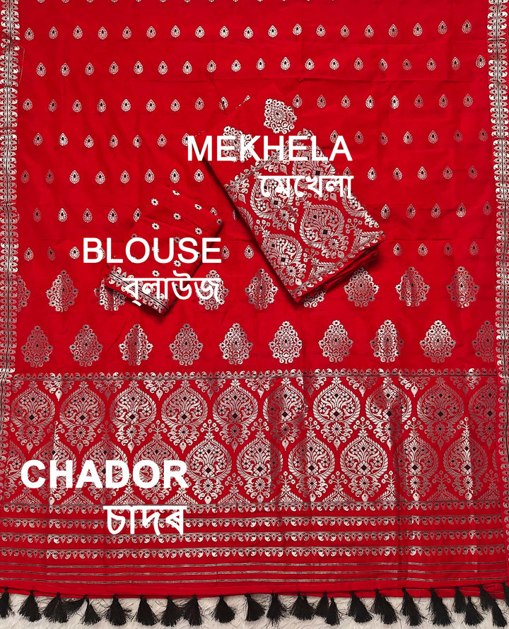 Ready-To-Wear Silver Jari Super Cotton* Mekhela Sador