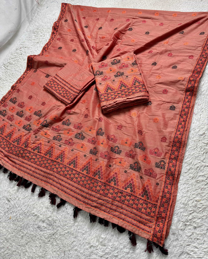 Ready-To-Wear Multi-Dhaga Work Super Cotton* Mekhela Sador