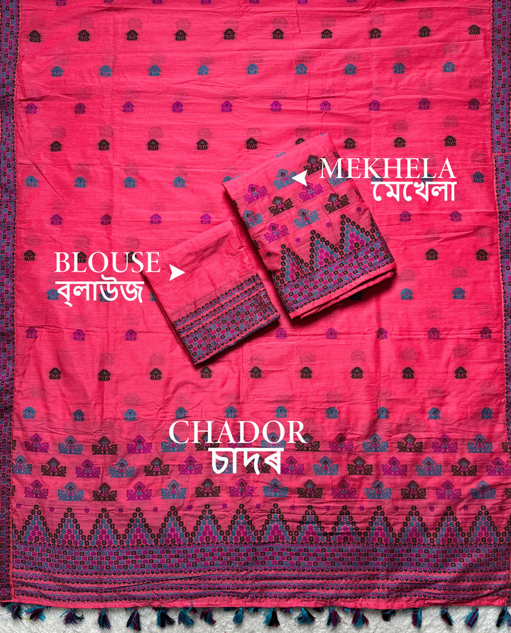 Ready-To-Wear Multi-Dhaga Work Super Cotton* Mekhela Sador