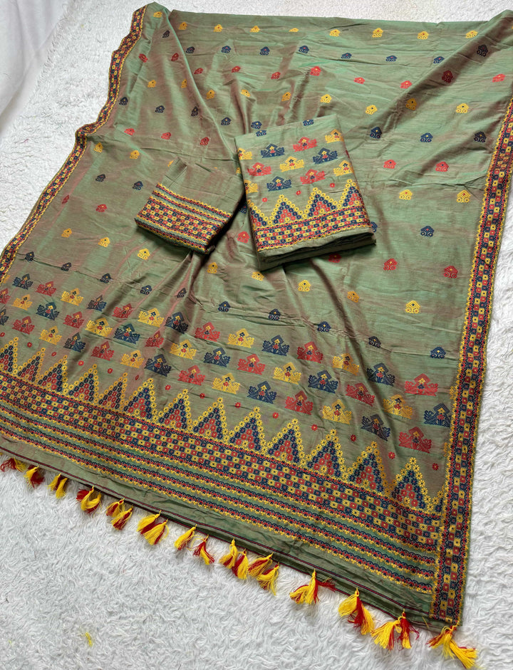 Ready-To-Wear Multi-Dhaga Work Super Cotton* Mekhela Sador