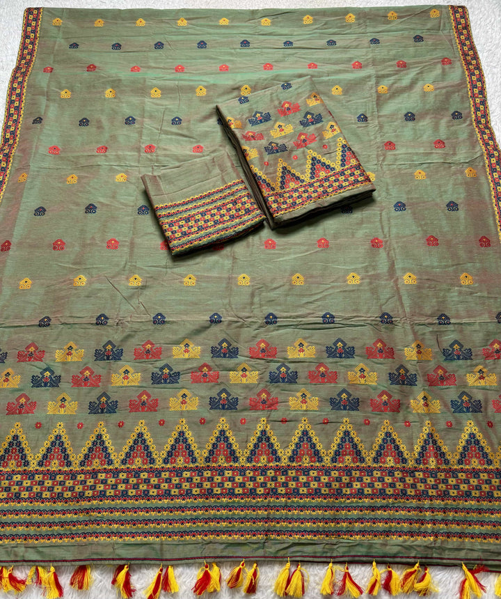 Ready-To-Wear Multi-Dhaga Work Super Cotton* Mekhela Sador