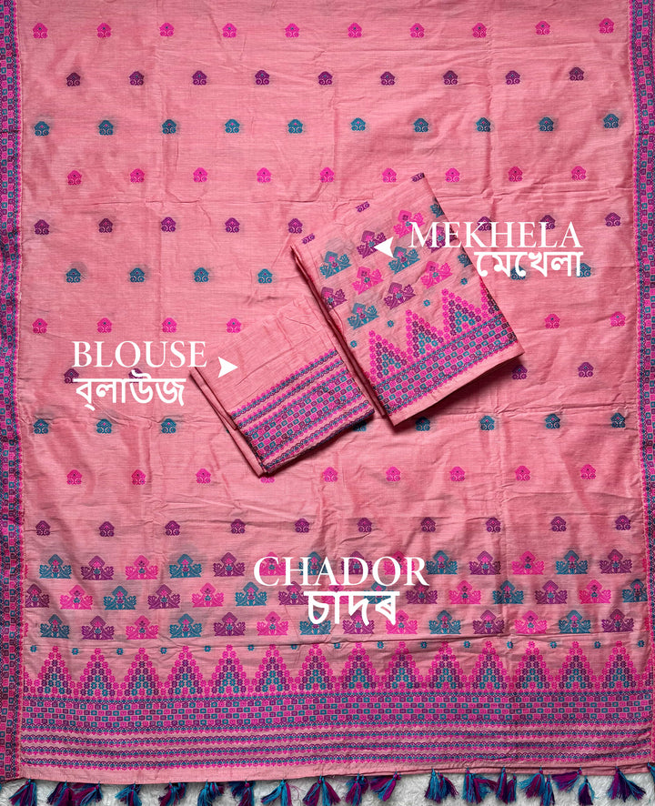 Ready-To-Wear Multi-Dhaga Work Super Cotton* Mekhela Sador