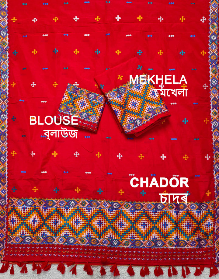 Ready-To-Wear Multi-Dhaga Work Super Cotton* Mekhela Sador