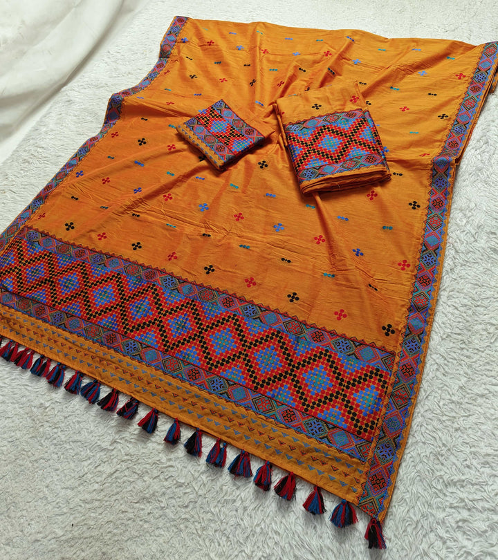 Ready-To-Wear Multi-Dhaga Work Super Cotton* Mekhela Sador