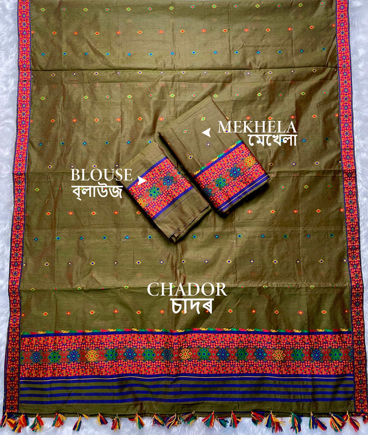 Ready-To-Wear Multi-Dhaga Work AC Cotton* Mekhela Sador