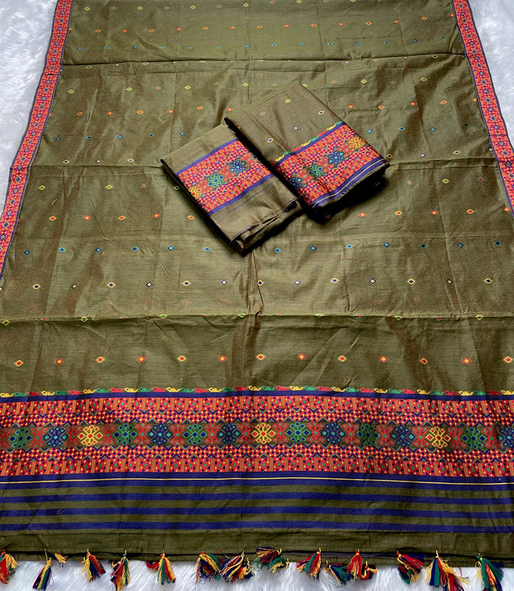 Ready-To-Wear Multi-Dhaga Work AC Cotton* Mekhela Sador