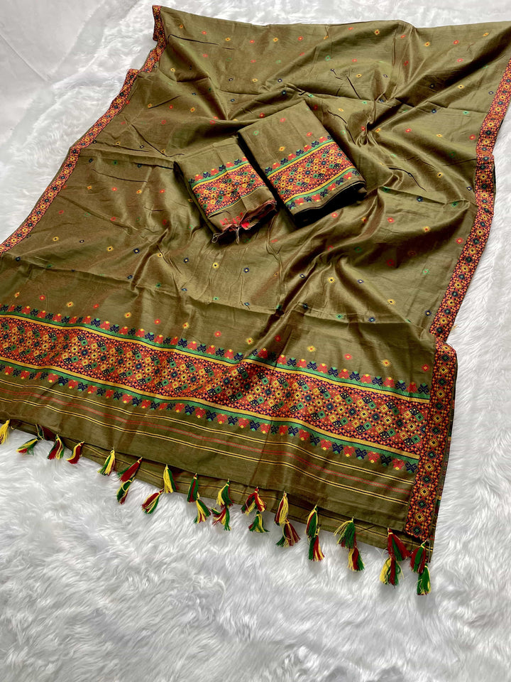 Ready-To-Wear Multi-Dhaga Work AC Cotton* Mekhela Sador