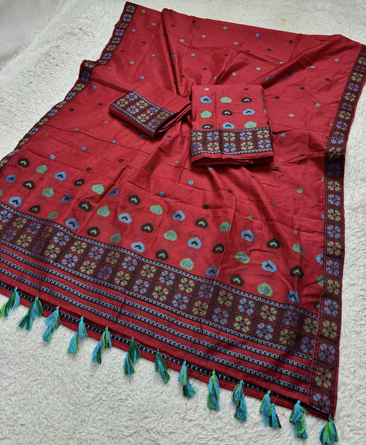 Ready-To-Wear Multi-Dhaga Work AC Cotton* Mekhela Sador