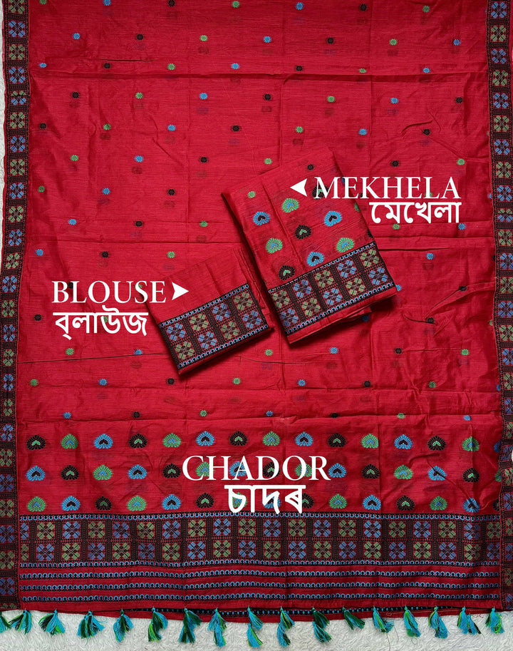 Ready-To-Wear Multi-Dhaga Work AC Cotton* Mekhela Sador