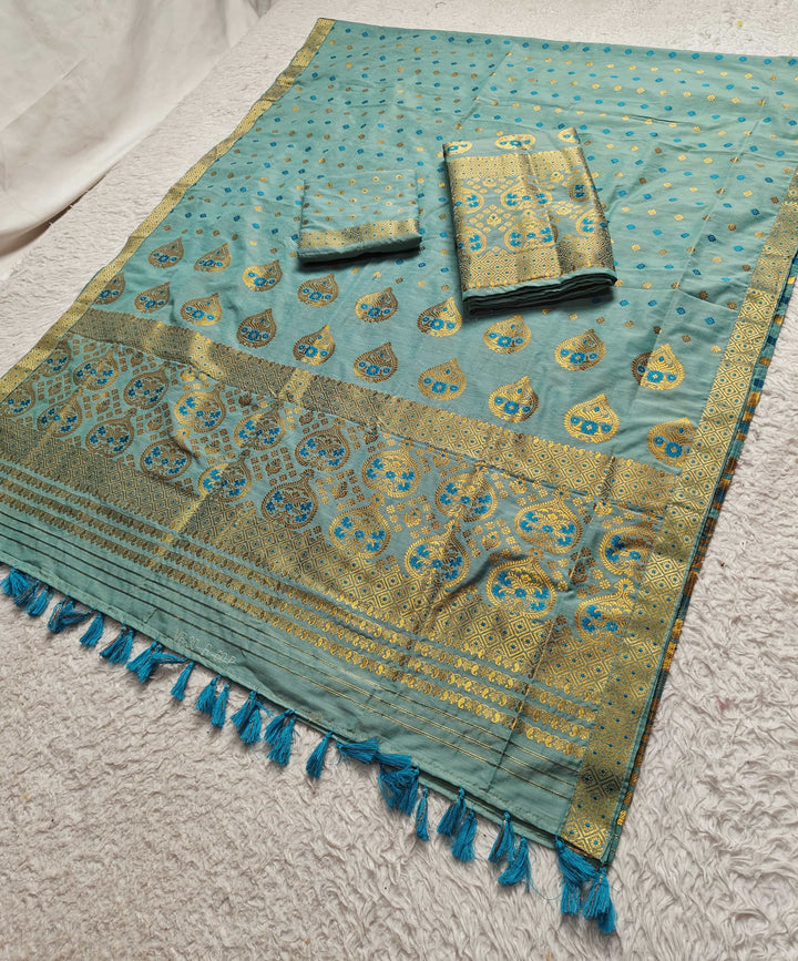 Ready-To-Wear Gold Jari Super Cotton* Mekhela Sador