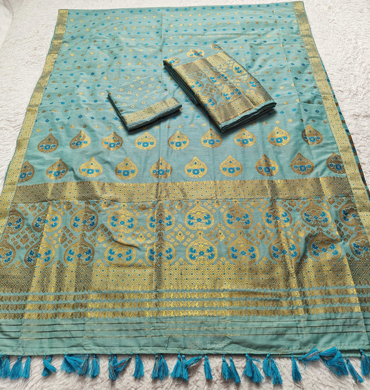 Ready-To-Wear Gold Jari Super Cotton* Mekhela Sador