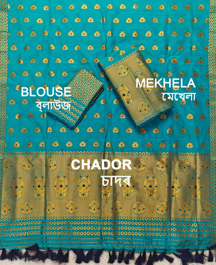 Ready-To-Wear Silver Gold Super Cotton* Mekhela Sador