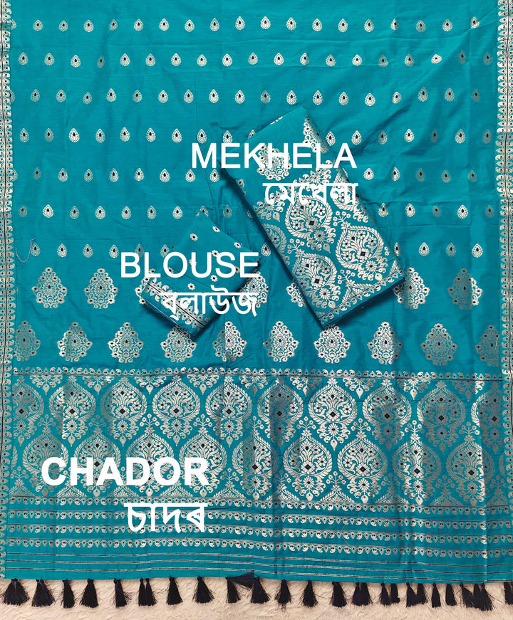 Ready-To-Wear Silver Jari Super Cotton* Mekhela Sador