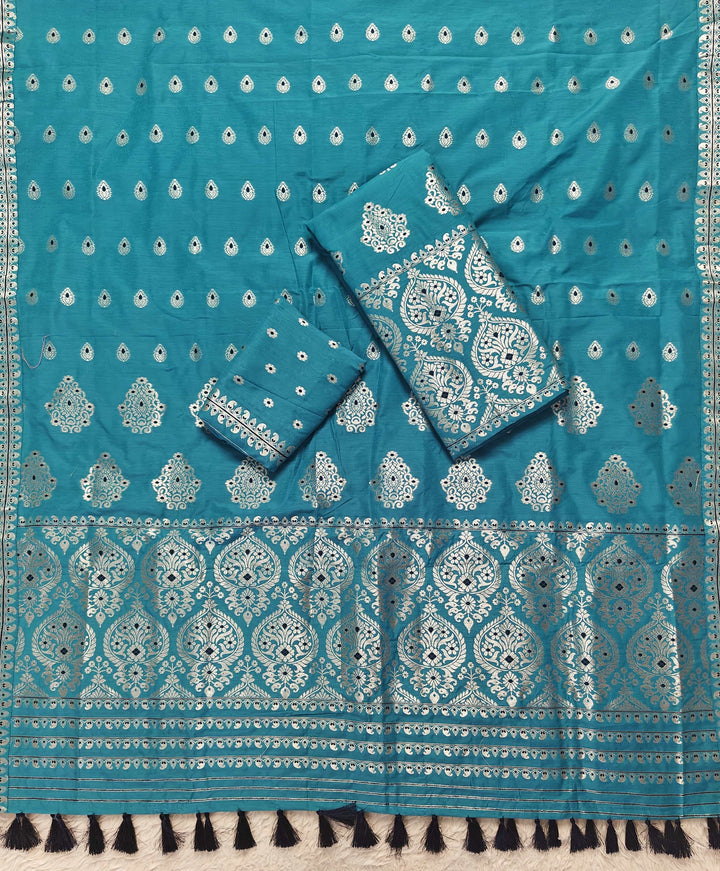 Ready-To-Wear Silver Jari Super Cotton* Mekhela Sador