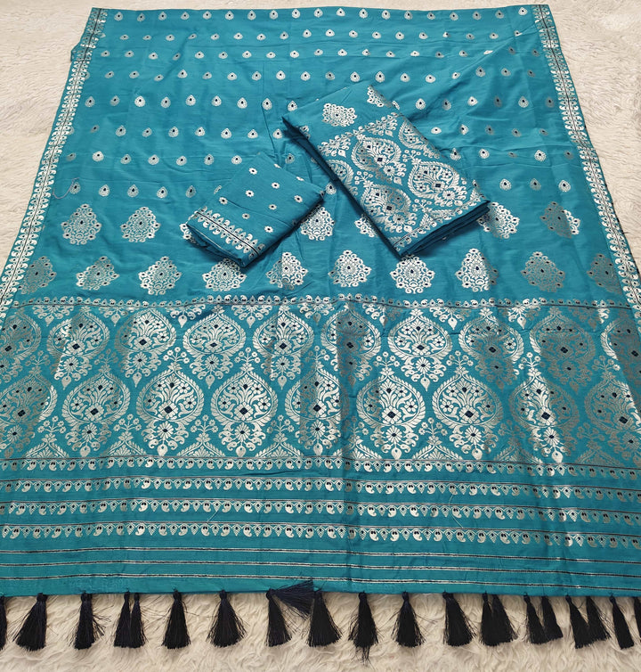 Ready-To-Wear Silver Jari Super Cotton* Mekhela Sador