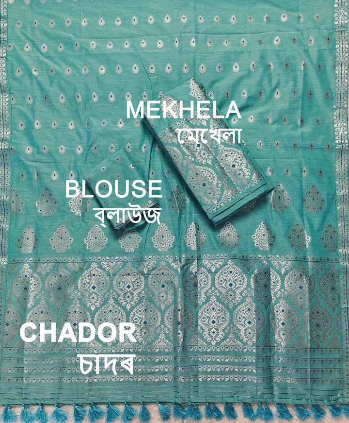 Ready-To-Wear Silver Jari Super Cotton* Mekhela Sador