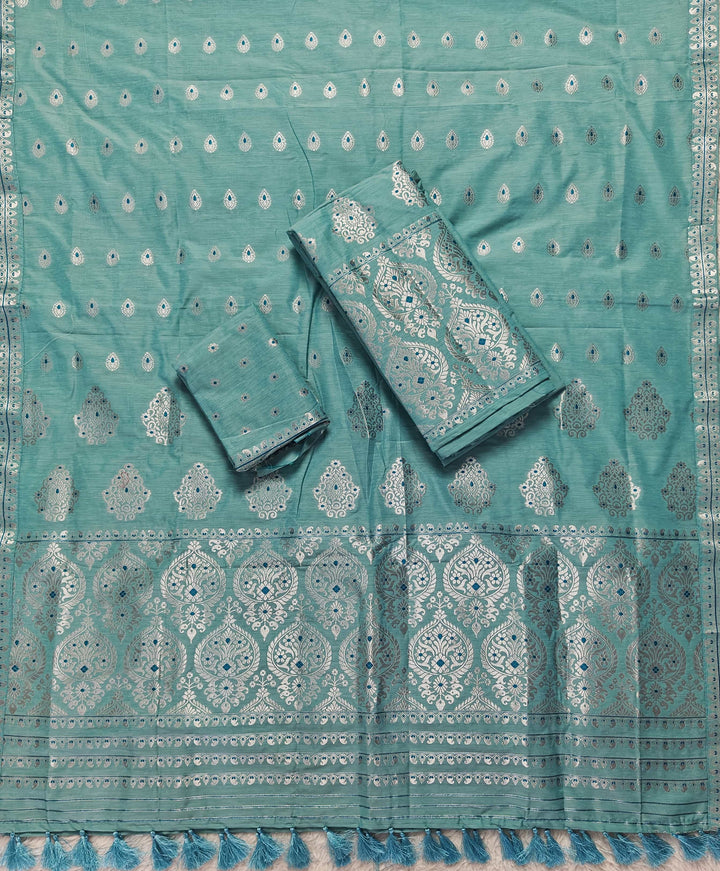 Ready-To-Wear Silver Jari Super Cotton* Mekhela Sador