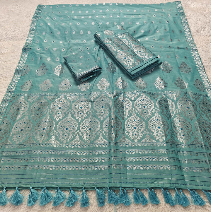 Ready-To-Wear Silver Jari Super Cotton* Mekhela Sador