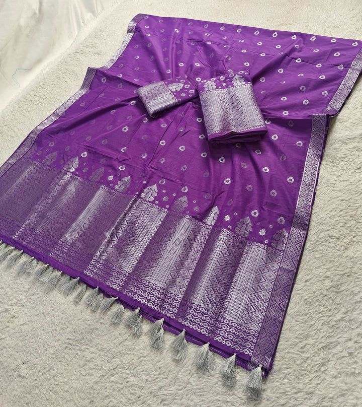 Ready-To-Wear Silver Silver Super Cotton* Mekhela Sador