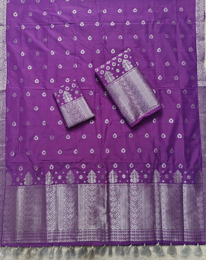 Ready-To-Wear Silver Silver Super Cotton* Mekhela Sador