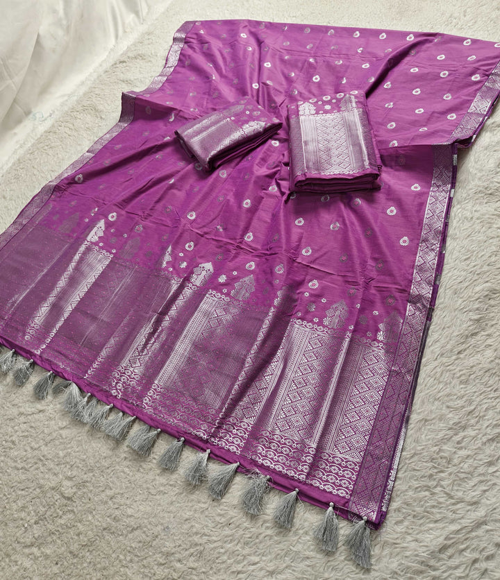 Ready-To-Wear Silver Silver Super Cotton* Mekhela Sador