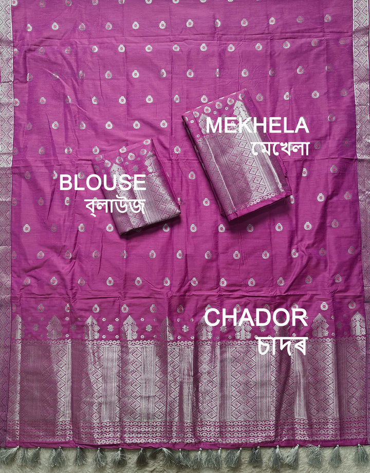 Ready-To-Wear Silver Silver Super Cotton* Mekhela Sador