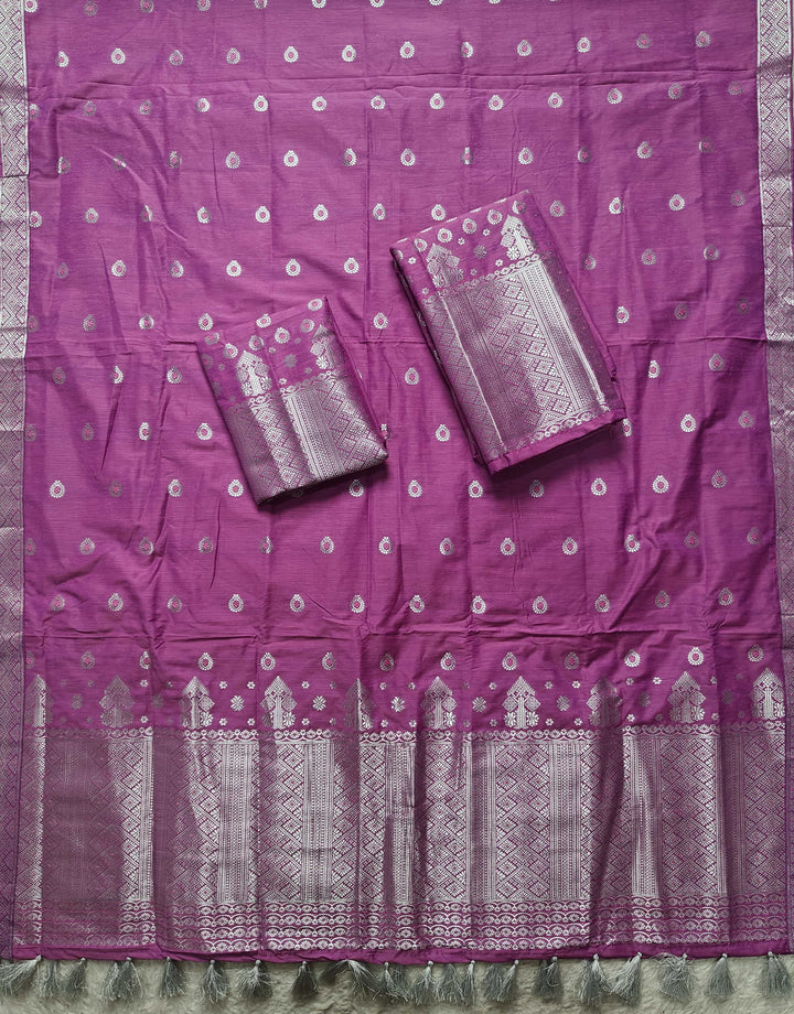Ready-To-Wear Silver Silver Super Cotton* Mekhela Sador