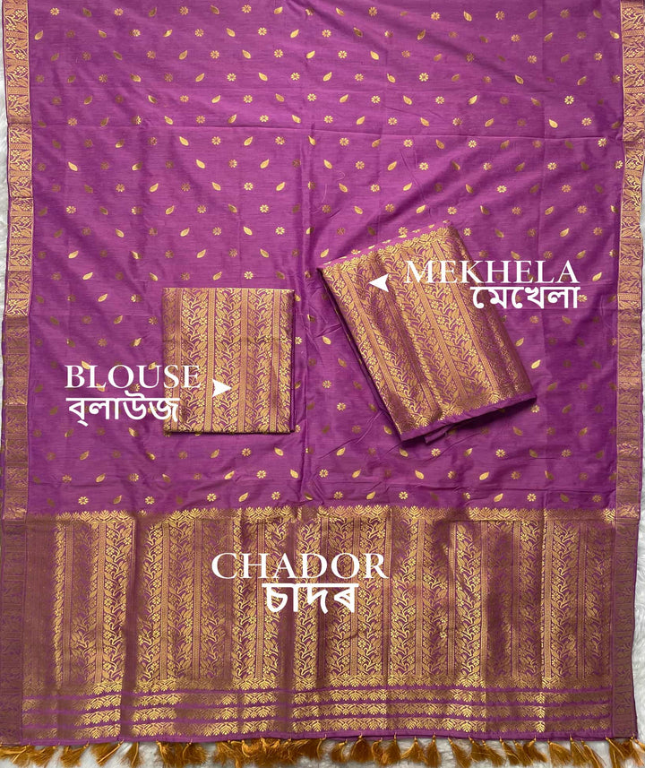 Ready-To-Wear Gold Guna Super Cotton* Mekhela Sador