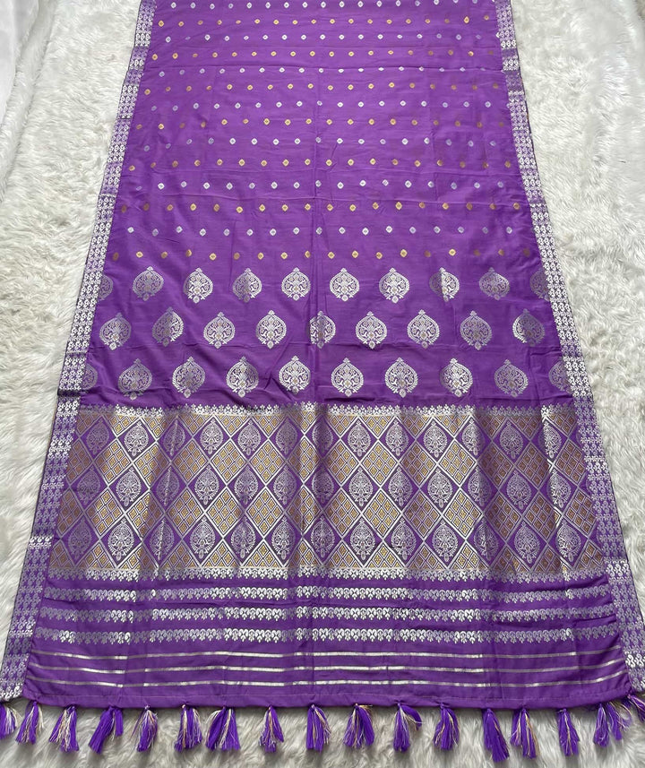 Ready-To-Wear Silver-Gold Guna Super Cotton* Mekhela Sador