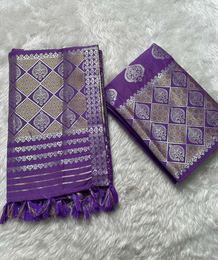 Ready-To-Wear Silver-Gold Guna Super Cotton* Mekhela Sador