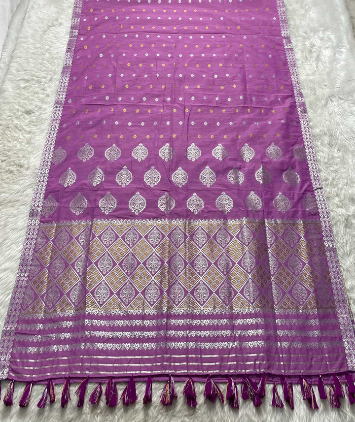Ready-To-Wear Silver-Gold Guna Super Cotton* Mekhela Sador