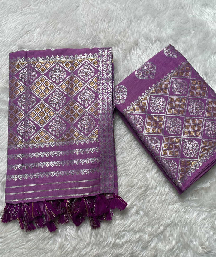 Ready-To-Wear Silver-Gold Guna Super Cotton* Mekhela Sador