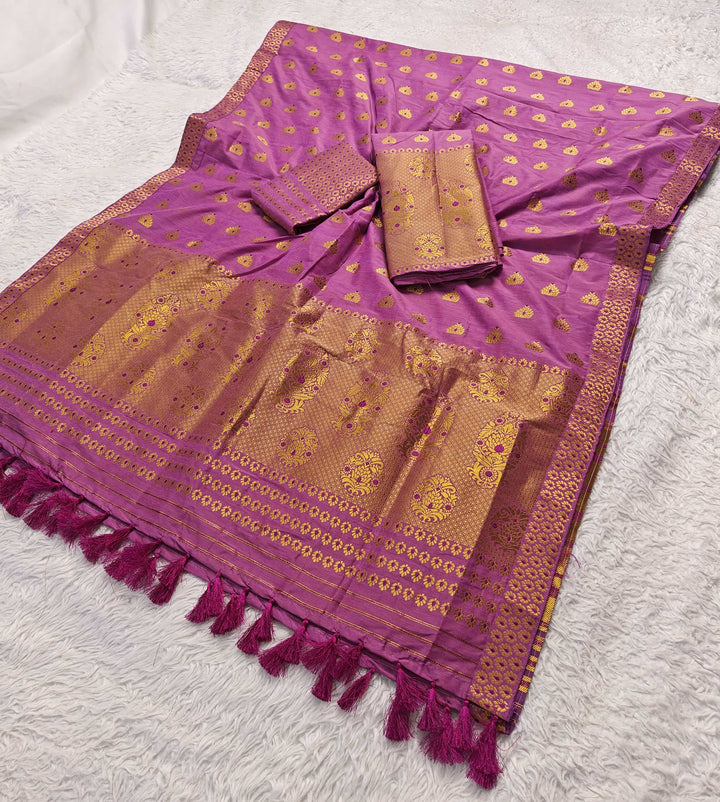 Ready-To-Wear Silver Gold Super Cotton* Mekhela Sador