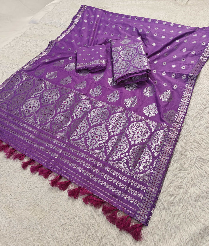 Ready-To-Wear Silver Jari Super Cotton* Mekhela Sador