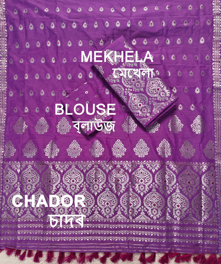Ready-To-Wear Silver Jari Super Cotton* Mekhela Sador