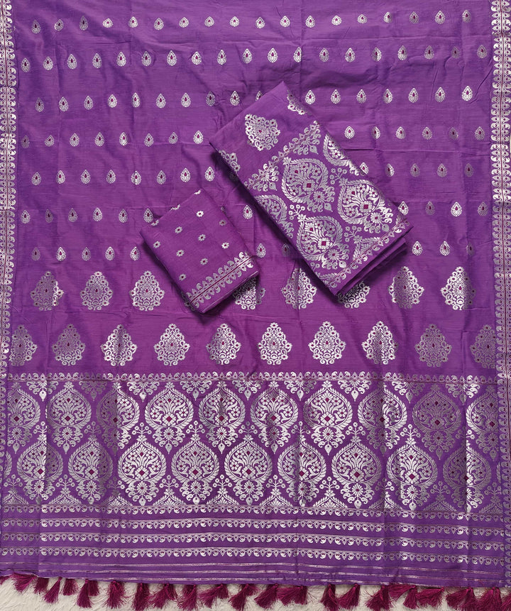 Ready-To-Wear Silver Jari Super Cotton* Mekhela Sador