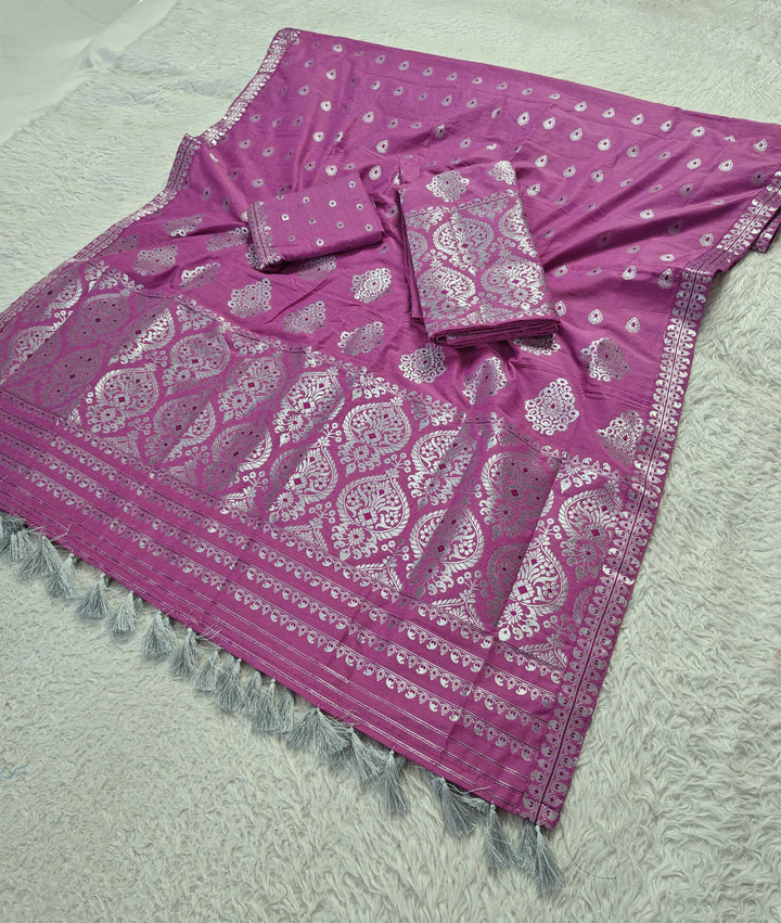 Ready-To-Wear Silver Jari Super Cotton* Mekhela Sador