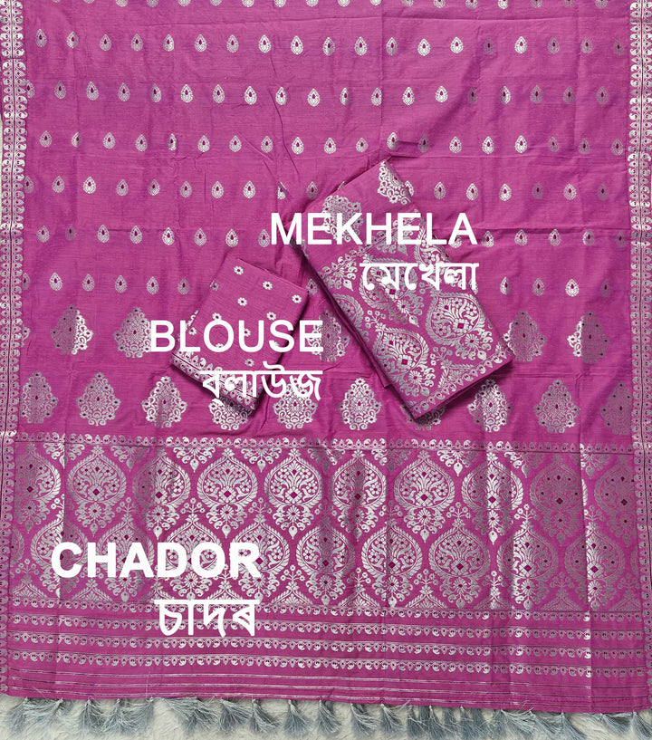 Ready-To-Wear Silver Jari Super Cotton* Mekhela Sador