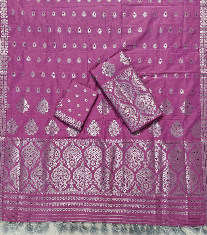 Ready-To-Wear Silver Jari Super Cotton* Mekhela Sador