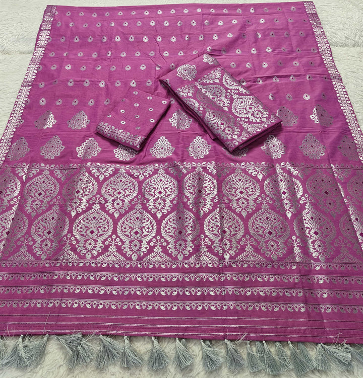 Ready-To-Wear Silver Jari Super Cotton* Mekhela Sador