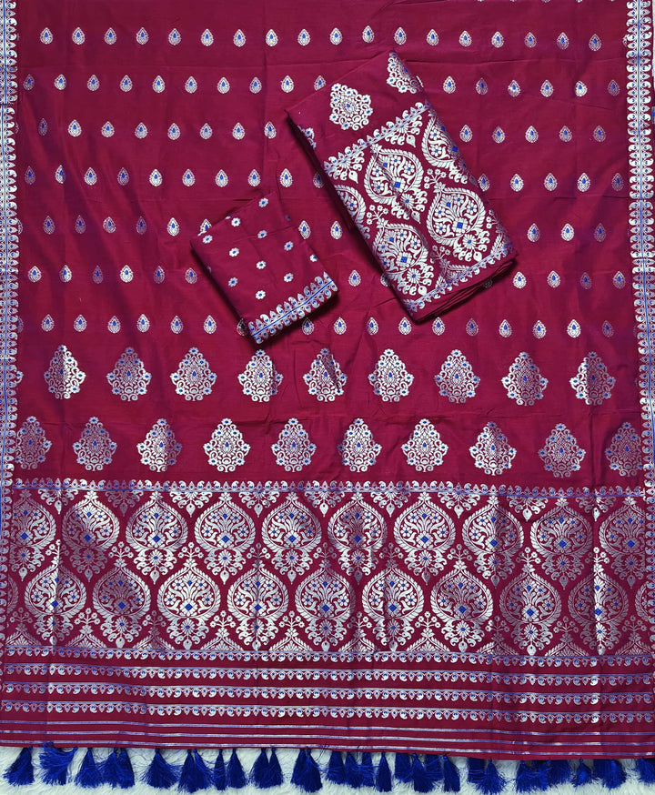 Ready-To-Wear Silver Jari Super Cotton* Mekhela Sador