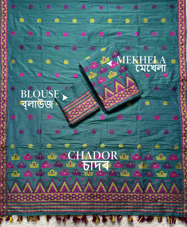 Ready-To-Wear Multi-Dhaga Work Super Cotton* Mekhela Sador
