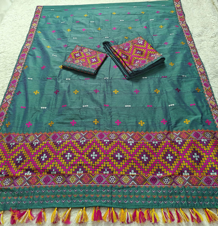 Ready-To-Wear Multi-Dhaga Work Super Cotton* Mekhela Sador